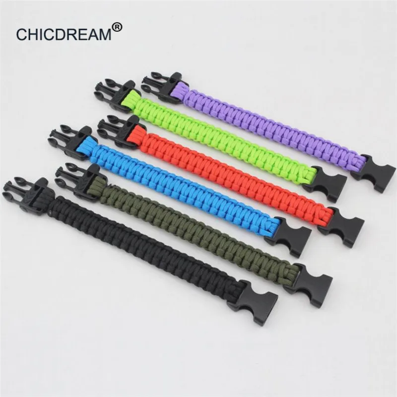 

Braided Outdoor Camping Men Black Bracelet Rescue Paracord Parachute Cord Wristbands Emergency Rope Whistle Buckle Survival Kits