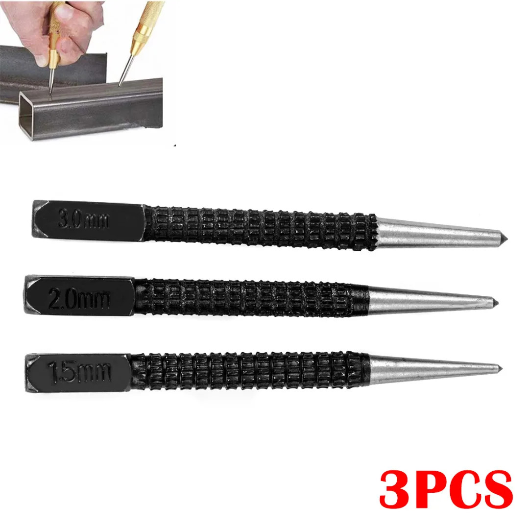 3pcs Non Slip Center Punch Set Alloy Steel 3/32" Metal Wood DIY Marking Tool Marker for Proofing Hole 10cm Length Drilling Tool