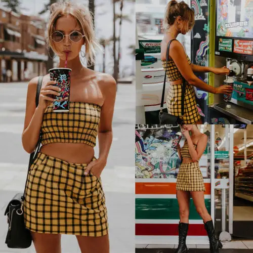 Fashion Women Sleeveless Bandage Bodycon Party Club Strappy Corset Mini Dress Yellow Plaid Summer Sundreess Women Clothing
Fashion Women Sleeveless Bandage Bodycon Party Club Strappy Corset Mini Dress Yellow Plaid Summer Sundreess Women Clothing