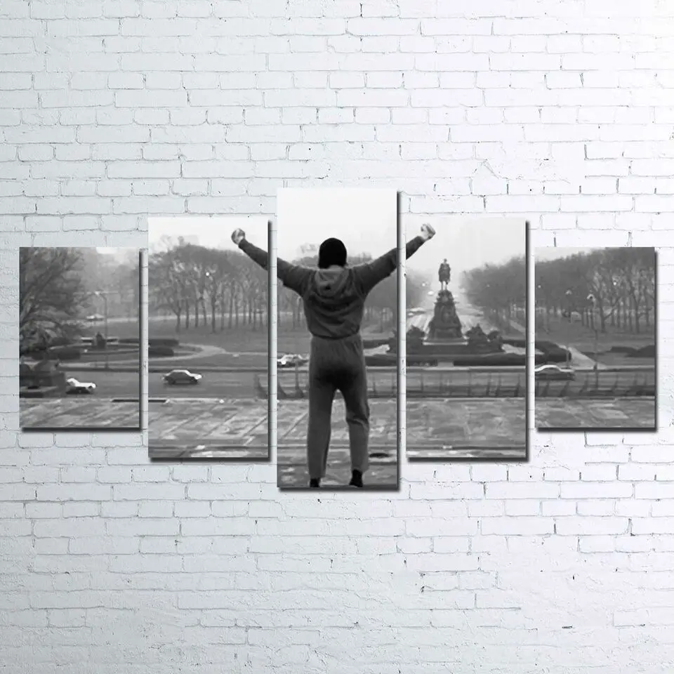 Фото Home Decor Canvas HD Prints Pictures 5 Pieces Rocky Paintings Retro Movie Black And White Poster Modular Room Wall Art Framework | Дом и сад