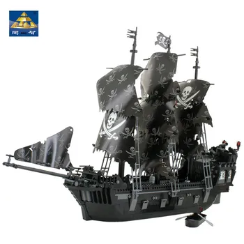 

KAZI Pirates Kingdom The Black Boat 87010 Building Block Sets 1184+pcs Bricks Ship Educational DIY Toys for children