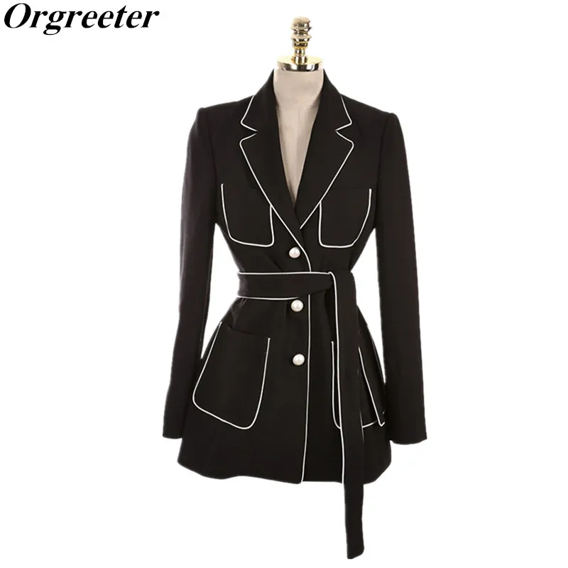 Black Self Belted White border Solid Notched jacket Coat Elegant Workwear Pearl button Long Sleeve Outerwear Women Autumn Cloths
Black Self Belted White border Solid Notched jacket Coat Elegant Workwear Pearl button Long Sleeve Outerwear Women Autumn Cloths