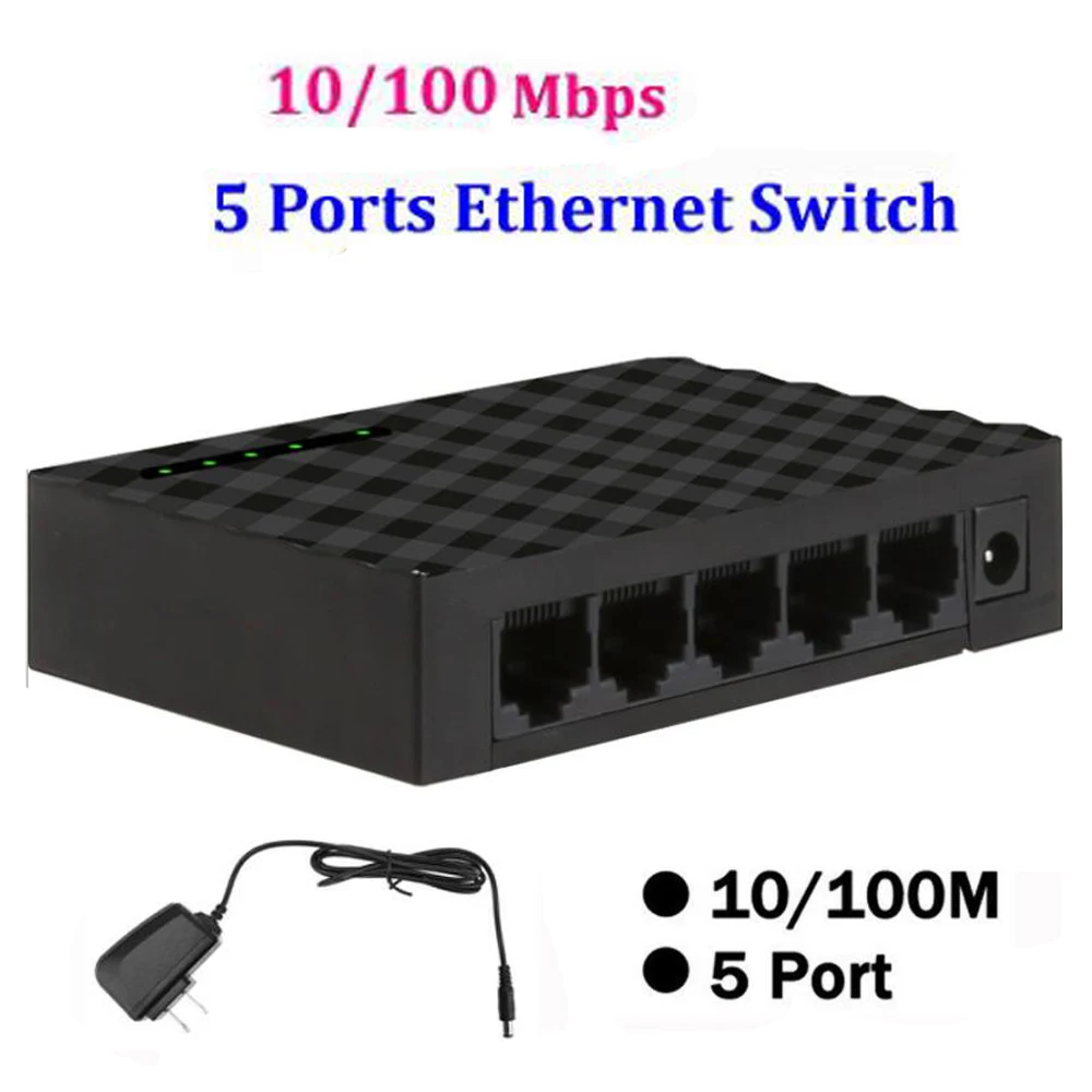 10/100Mbps 5 Ports Fast Ethernet LAN RJ45 Network Switch + Charger US/EU Plug HUB Full or Half duplex Exchange Desktop Adapter
10/100Mbps 5 Ports Fast Ethernet LAN RJ45 Network Switch + Charger US/EU Plug HUB Full or Half duplex Exchange Desktop Adapter