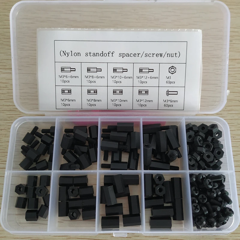200pcs M2 M2.5 M3 Black Nylon Standoff Spacer Kits Hex Column Screws Nuts for PCB Motherboard Assortments
200pcs M2 M2.5 M3 Black Nylon Standoff Spacer Kits Hex Column Screws Nuts for PCB Motherboard Assortments