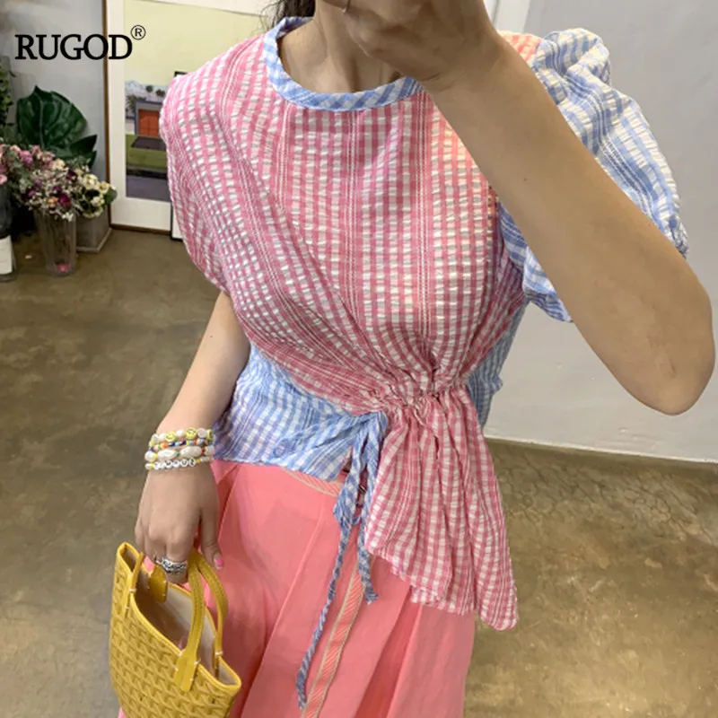 RUGOD 2019 korea summer o-neck puff sleeve patchwork contrast color t-shirts vintage plaid pleasted top casual lady cotton top
RUGOD 2019 korea summer o-neck puff sleeve patchwork contrast color t-shirts vintage plaid pleasted top casual lady cotton top