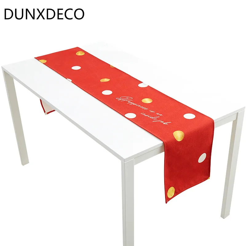 

DUNXDECO Table Runner Tablecloth Cover Home Party Festive Decoration Red Heart Love Dot Check Fashion Valentine Ground Fabric