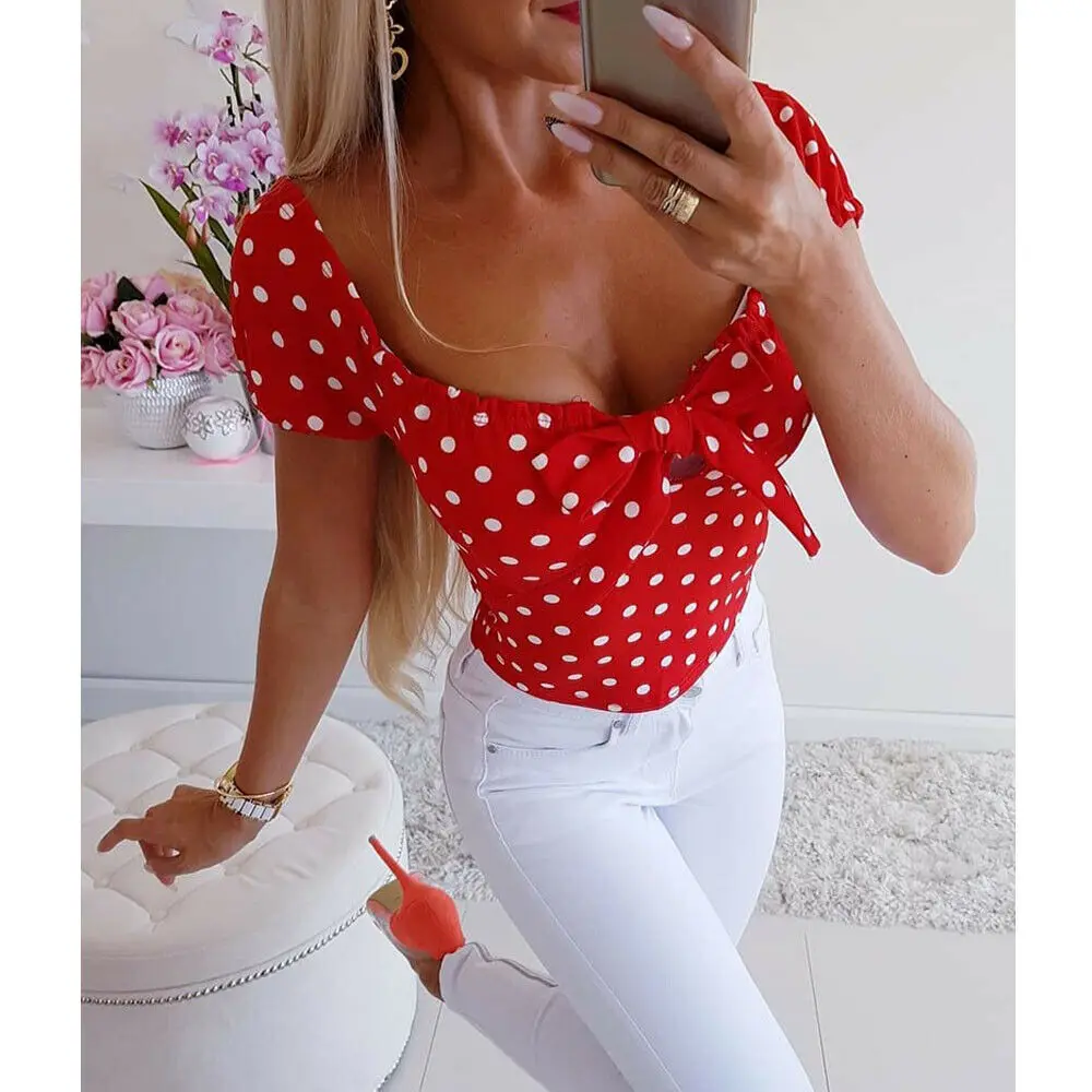 2019 Women V Neck Short Sleeve Dot Print T Shirt Fashion Ladies Summer Casual Tops Bow Plain Vintage Soft Low Cut Clothes
2019 Women V Neck Short Sleeve Dot Print T Shirt Fashion Ladies Summer Casual Tops Bow Plain Vintage Soft Low Cut Clothes