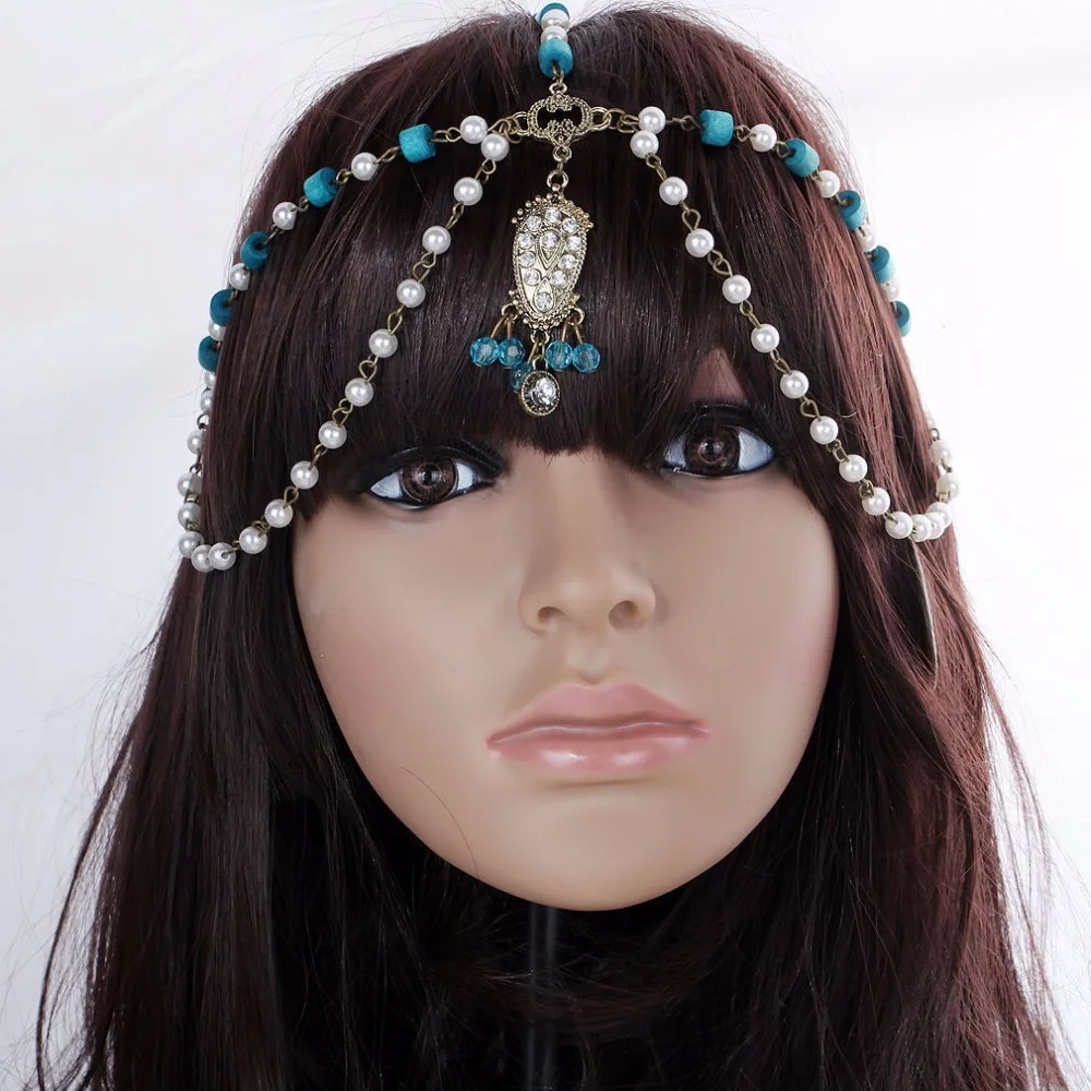 Romantic Indian Imitation Pearl Forehead Tiara Bohemia Vintage Crystal Head Hair Jewelry Blue Wooden Beads Tassel Head Chain
Romantic Indian Imitation Pearl Forehead Tiara Bohemia Vintage Crystal Head Hair Jewelry Blue Wooden Beads Tassel Head Chain