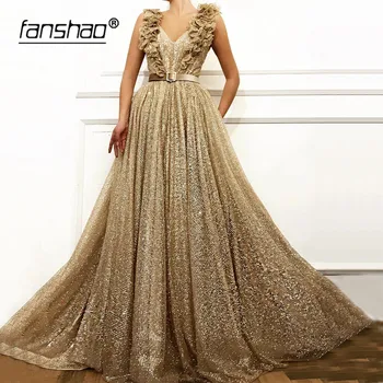 Gold Muslim Evening Dresses Sequins Lace vestidos de festa Dubai Saudi Arabic Evening Gown Prom Dress
Gold Muslim Evening Dresses Sequins Lace vestidos de festa Dubai Saudi Arabic Evening Gown Prom Dress