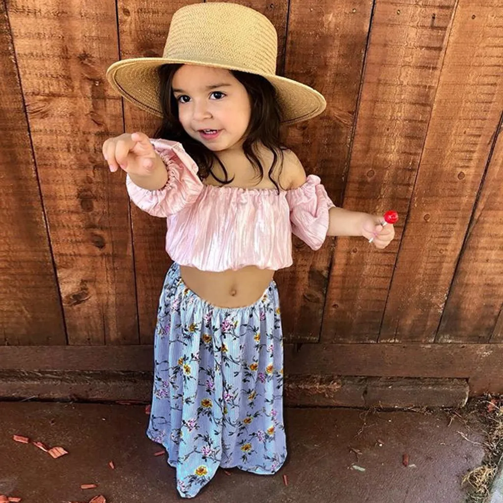 Kids Girls Clothing Sets Summer New Style Brand Outfits Clothes Ruffles Off Shoulder Slash neck T-Shirt+Flower Skirt Set 2019
Kids Girls Clothing Sets Summer New Style Brand Outfits Clothes Ruffles Off Shoulder Slash neck T-Shirt+Flower Skirt Set 2019