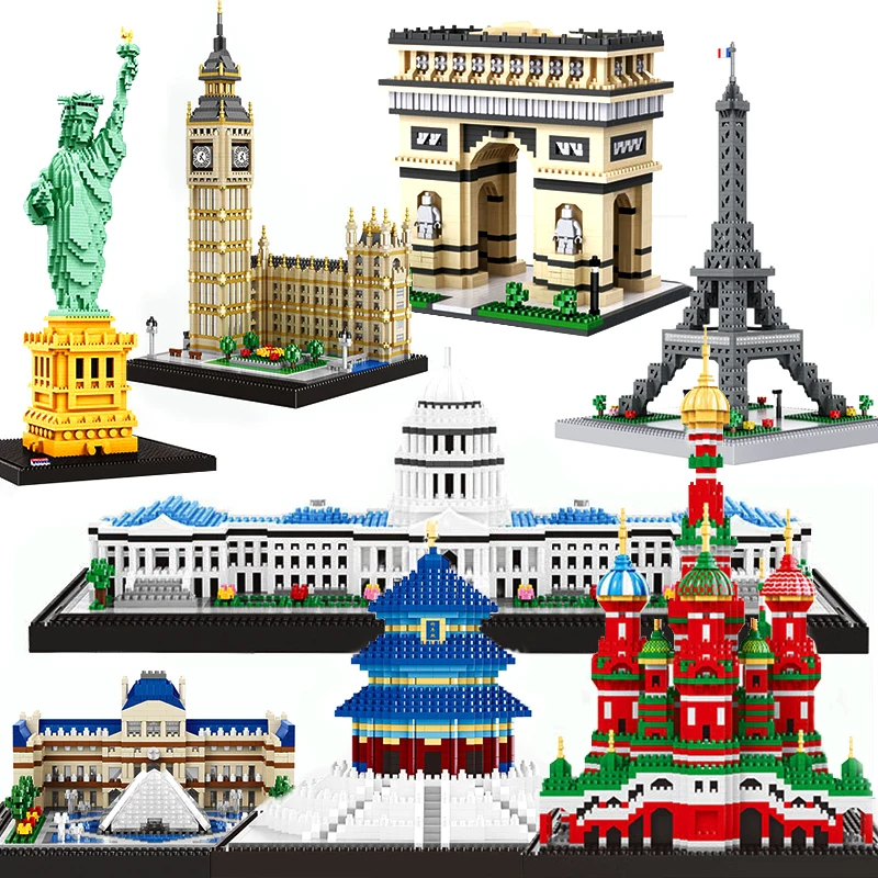 NO Compatible Legoed Architecture Liberty Statue Big Ben Eiffel Tower Pair Moscow London Cathedral Diamond Nano Building Blocks
NO Compatible Legoed Architecture Liberty Statue Big Ben Eiffel Tower Pair Moscow London Cathedral Diamond Nano Building Blocks