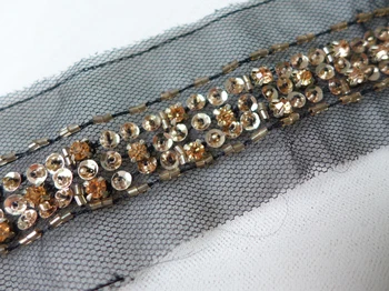 3 Yards New Gold Pearl Beaded Black Mesh Lace Trim With Sequins For Sewing Craft, Bridal Belt, Wedding Sash 1.8" Wide
3 Yards New Gold Pearl Beaded Black Mesh Lace Trim With Sequins For Sewing Craft, Bridal Belt, Wedding Sash 1.8" Wide