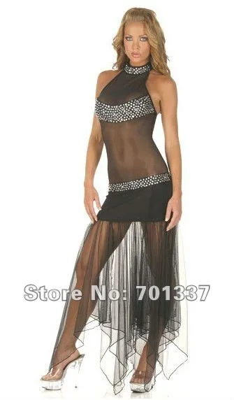 Sexy Womens Black Lace Long Dress Party Club Wear LS677 One Size