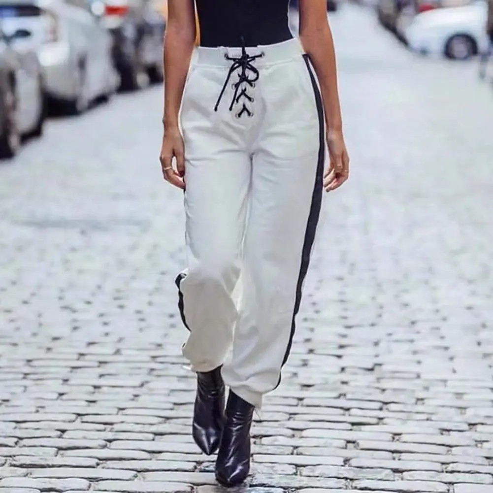 Women Sports Pants Casual Lace Up High Waist Solid Color Trousers Tracksuit 
Women Sports Pants Casual Lace Up High Waist Solid Color Trousers Tracksuit