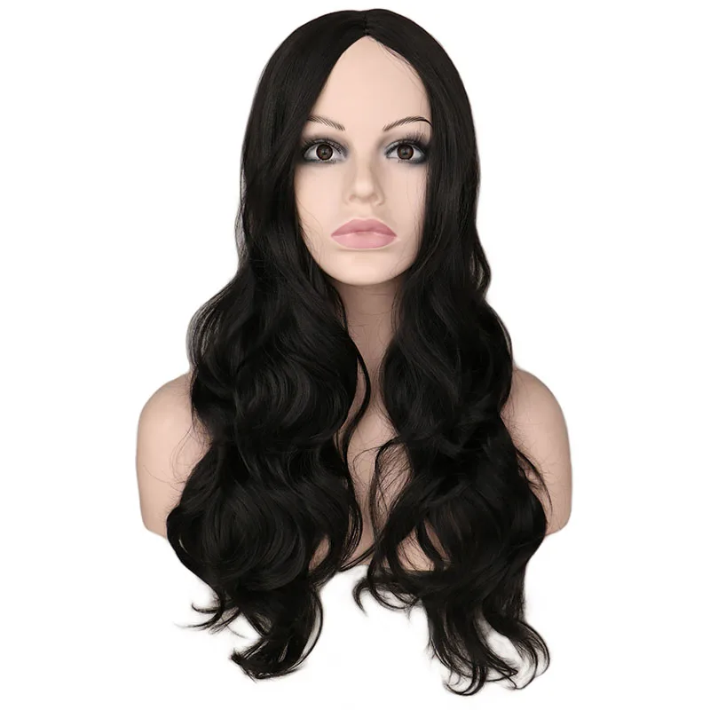 QQXCAIW Long Wavy Black Natural Hair Wig High Temperature Fiber Synthetic Wigs | Шиньоны и парики