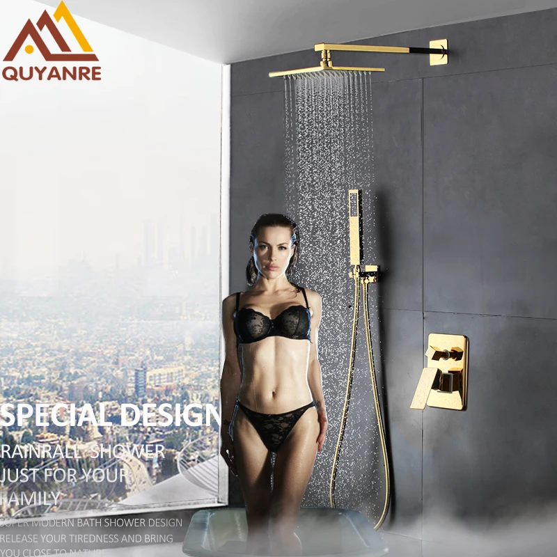 Quyanre Concealed Gold Shower Faucets Set Rainfall Golden Shower Head Single Handle Mixer Tap Bathroom Shower Faucet Wall Mount
Quyanre Concealed Gold Shower Faucets Set Rainfall Golden Shower Head Single Handle Mixer Tap Bathroom Shower Faucet Wall Mount