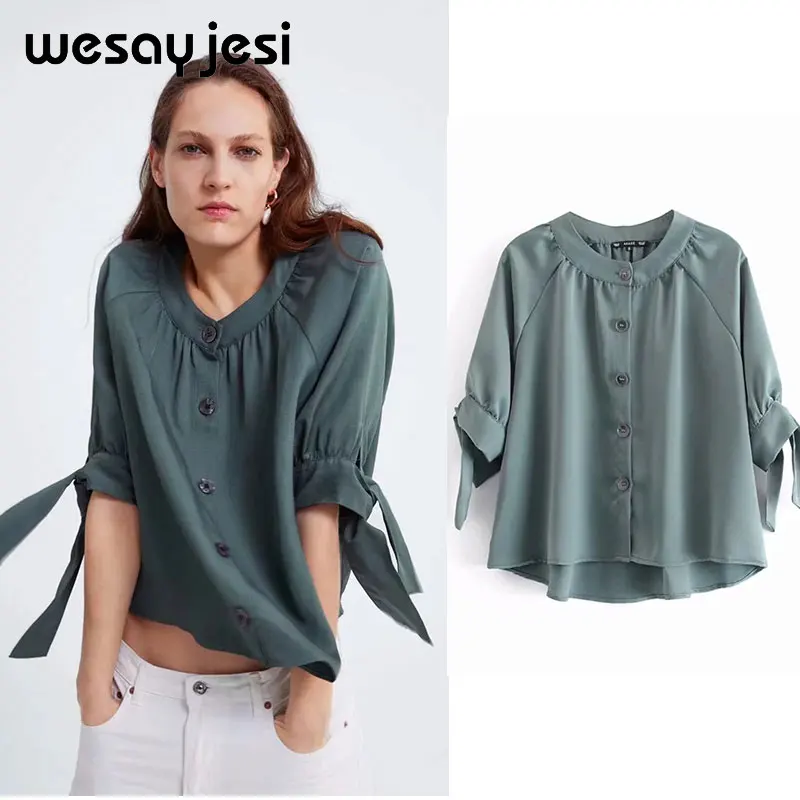 2019 blusas mujer de moda england style half sleeve o neck solid print Button worsted kimono blouse womens tops and blouses
2019 blusas mujer de moda england style half sleeve o neck solid print Button worsted kimono blouse womens tops and blouses