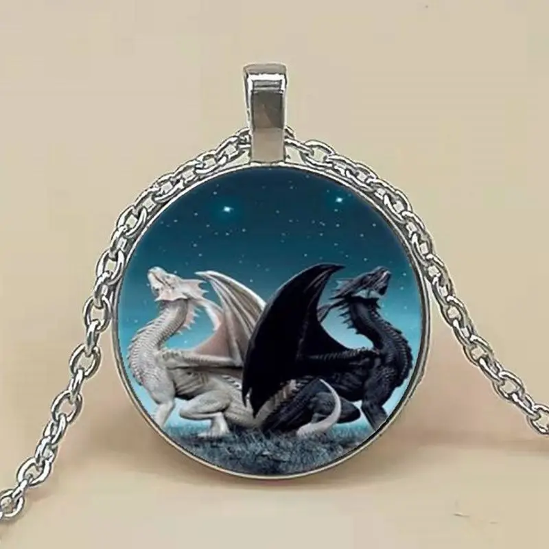 Black Dragon And White Dragon Photo Tibet Silver Cabochon Glass Pendant Chain Necklace
Black Dragon And White Dragon Photo Tibet Silver Cabochon Glass Pendant Chain Necklace