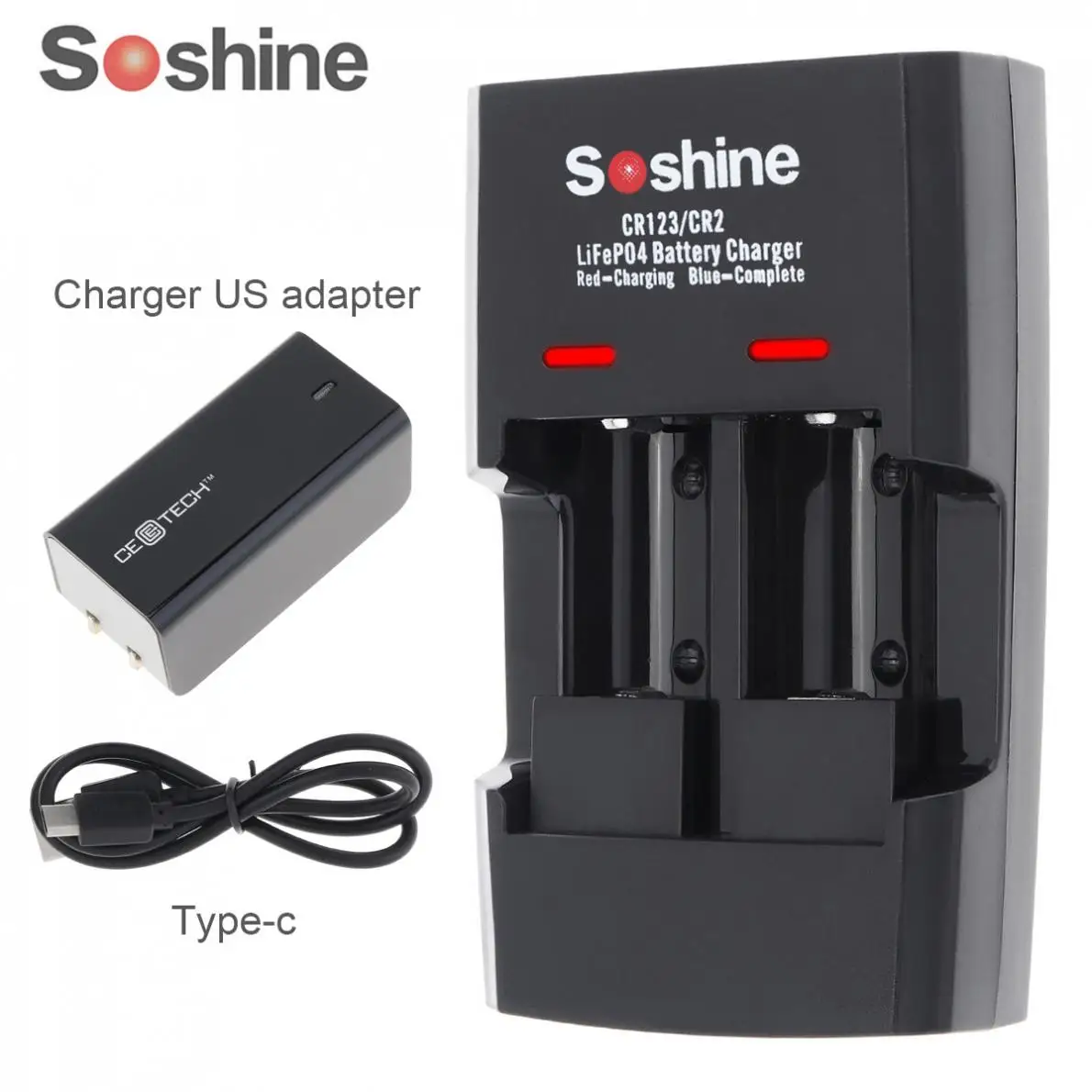 Soshine Li-FePO4 RCR 123 / CR2 Battery Intelligent Rapid Charger for 16340 / 15266 / 14250 Battery
Soshine Li-FePO4 RCR 123 / CR2 Battery Intelligent Rapid Charger for 16340 / 15266 / 14250 Battery