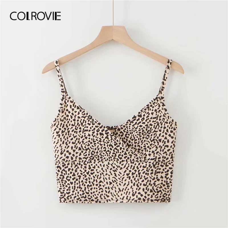 

COLROVIE Leopard Print Surplice Front Cami Top Women Sexy Camis 2019 Summer Streetwear Ladies Spaghetti Strap Vest