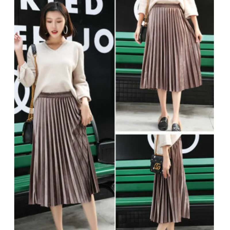 Pleated skirt skirt female autumn and winter new Korean version of the gold velvet women's slim slim high waist long section
Pleated skirt skirt female autumn and winter new Korean version of the gold velvet women's slim slim high waist long section