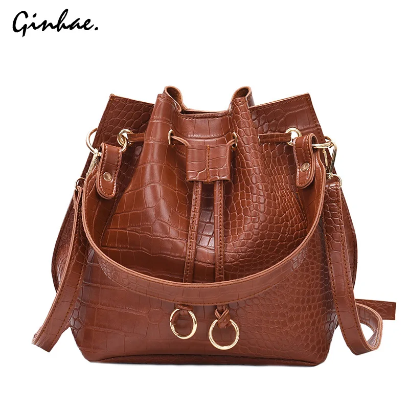 2019 Female Fashion Crocodile Pattern Handbags Vintage PU Leather Bucket Bags For Women Ruched String Totes Solid Messenger Bags
2019 Female Fashion Crocodile Pattern Handbags Vintage PU Leather Bucket Bags For Women Ruched String Totes Solid Messenger Bags