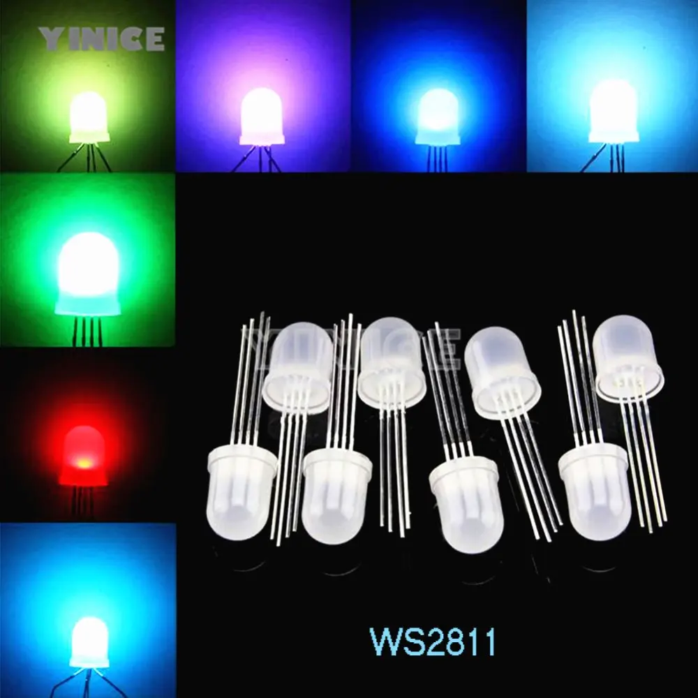 50pcs PL9823 F5 5mm RGB LED round P9823 chipset inside Full color LED