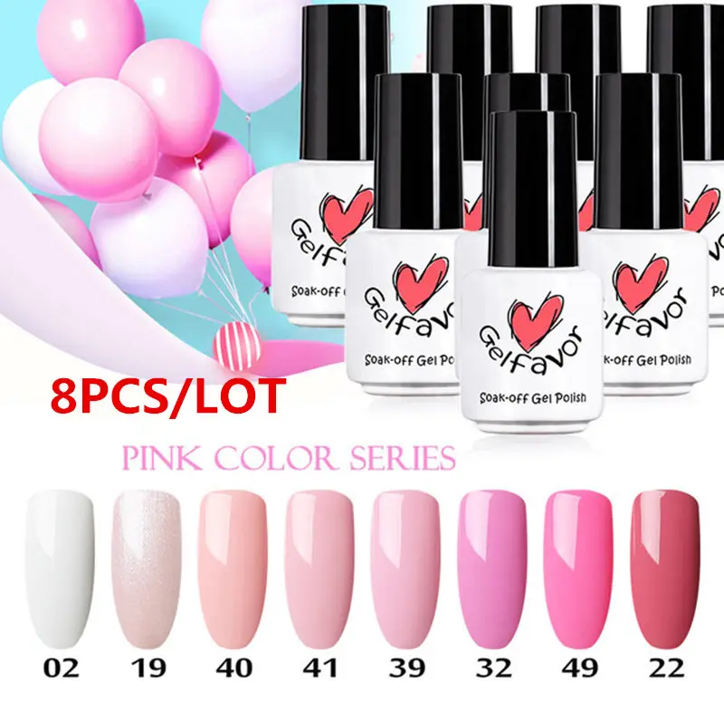 Gelfavor 8pcs/lot Pink Color Series Set Gel Nail Polish Cute Style UV LED Soak-off Gel Nail Varnishes Long-lasting Gel Lak
Gelfavor 8pcs/lot Pink Color Series Set Gel Nail Polish Cute Style UV LED Soak-off Gel Nail Varnishes Long-lasting Gel Lak