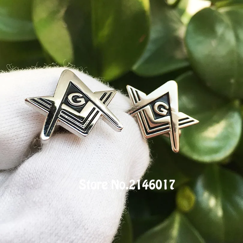 

Free Masons Square and Compass G Soft Enamel Men's Cufflink Sleeve Pins Button Silver Color 20mm Masonic Custom Cuff Links