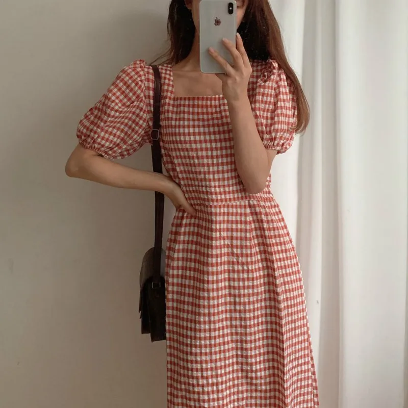 Women Summer Elegant Long Plaid Dress Square Collar A-line Vestidos Vintage Slim Waist Robe Femme Sukienki Damskie Elbise
Women Summer Elegant Long Plaid Dress Square Collar A-line Vestidos Vintage Slim Waist Robe Femme Sukienki Damskie Elbise