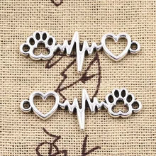 8 piezas encantos ECG corazón conector de corazón perro garra enlace 12x34mm antiguo colgante de plata DIY tibetano hallazgo de plata de la joyería(China)