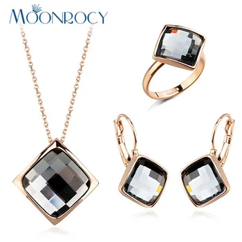 MOONROCY Rose Gold Color Crystal Necklace Earrings and Ring Jewelry Sets Geometryfor women Girls Gray Brown Crystal Sets Gift
MOONROCY Rose Gold Color Crystal Necklace Earrings and Ring Jewelry Sets Geometryfor women Girls Gray Brown Crystal Sets Gift