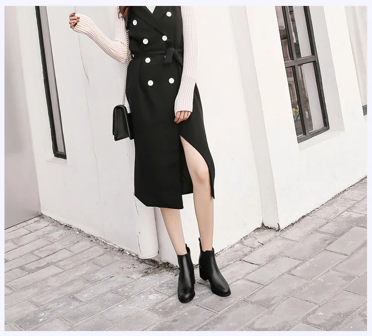 Donna-in genuine calf leather winter boots classic Chelsea boots round toe thick heel natural leather women boots (41)