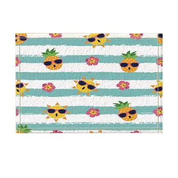 Kids Watercolor Fruit Decor, Cartoon Pineapple and Sun with Sunglasses in Turquoise Stripe Bath Rugs, Non-Slip Door Mat
Kids Watercolor Fruit Decor, Cartoon Pineapple and Sun with Sunglasses in Turquoise Stripe Bath Rugs, Non-Slip Door Mat
