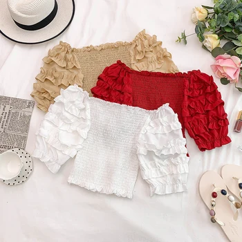 Korean Version of The Small Fresh Pleated Strapless Puff Sleeve Short Ruffled Wild Chiffon Shirt T-shirt
Korean Version of The Small Fresh Pleated Strapless Puff Sleeve Short Ruffled Wild Chiffon Shirt T-shirt