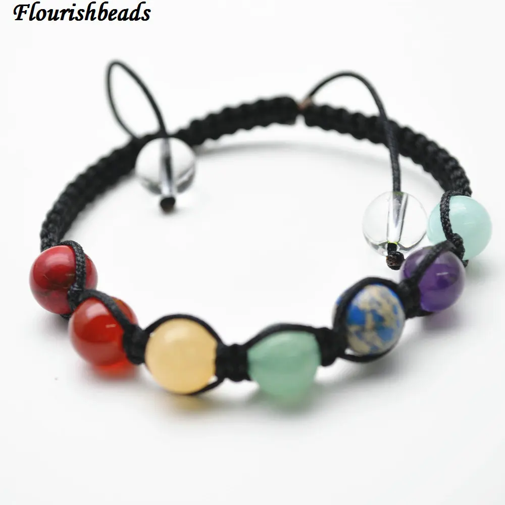 Handmade Chinese Knot Chakra Bracelet Party Jewelry Natural Amethyst / Green Aventurine Jasper Yellow Jade Stone Round Beads | Украшения и