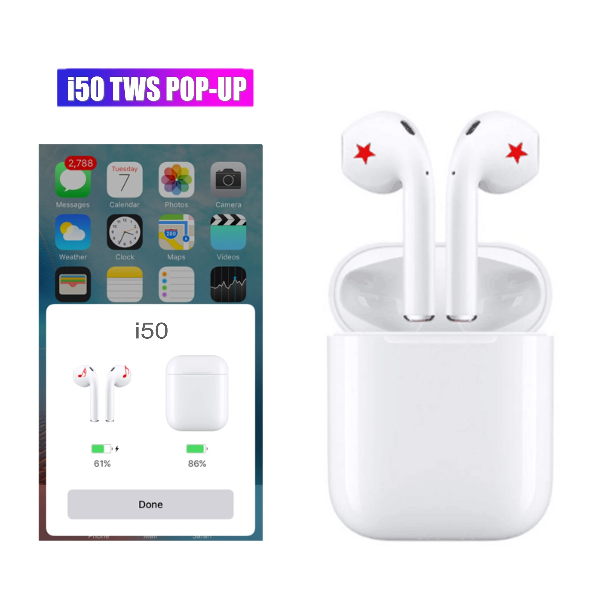 i50 TWS POP-UP Wireless Bluetooth Earphone Stereo Earbuds Wireless charge for SmartPhones as i10/i12/i20/i21/i30/i60 tws
i50 TWS POP-UP Wireless Bluetooth Earphone Stereo Earbuds Wireless charge for SmartPhones as i10/i12/i20/i21/i30/i60 tws