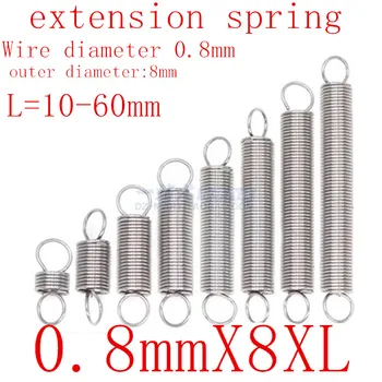 20pcs/lot 0.8mm 0.8mm x 8mm x L Stainless Steel tension spring extension spring outer diameter 8mm, length 10-50mm 
20pcs/lot 0.8mm 0.8mm x 8mm x L Stainless Steel tension spring extension spring outer diameter 8mm, length 10-50mm