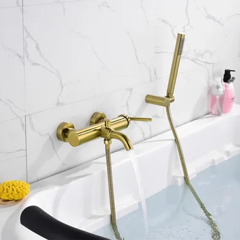 Solid Brass Brushed Gold Bathtub Faucet Wall Mounted Bathroom Shower Faucet Handheld Shower Hot and Cold Bath Mixer
Solid Brass Brushed Gold Bathtub Faucet Wall Mounted Bathroom Shower Faucet Handheld Shower Hot and Cold Bath Mixer