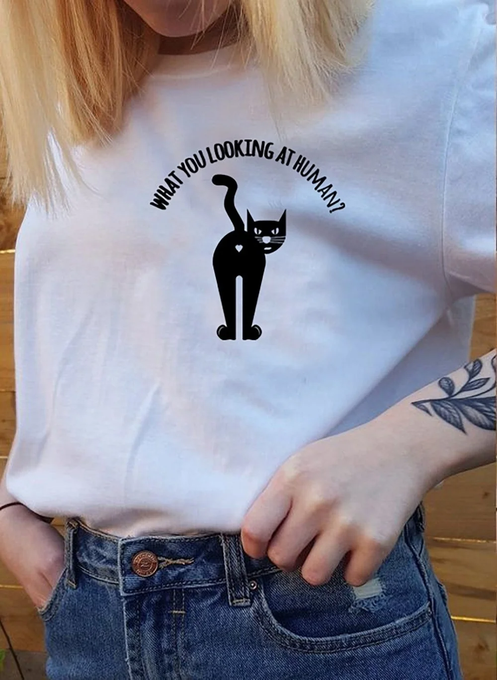 Fashionshow-JF What You Looking at Human Unisex T-Shirt Cotton Black Cat Street Style Tops Tumblr Tees
Fashionshow-JF What You Looking at Human Unisex T-Shirt Cotton Black Cat Street Style Tops Tumblr Tees