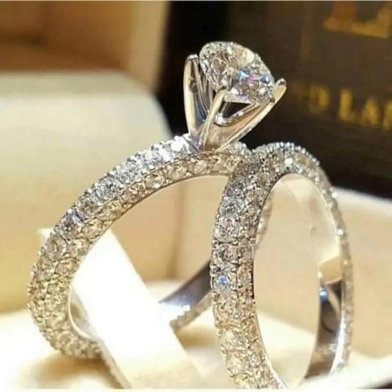 2Pcs Wedding Set Rings for Women Girls Silver 4 Claw Full Crystal Zircon Couple Finger Engagement Rings Party Jewelry Size 6-10
2Pcs Wedding Set Rings for Women Girls Silver 4 Claw Full Crystal Zircon Couple Finger Engagement Rings Party Jewelry Size 6-10