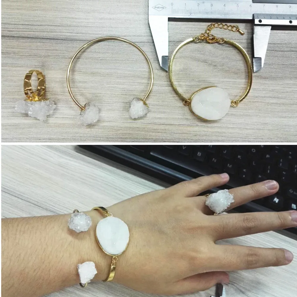 charms Original design golden jewelry adjustable white rough drusy white stone druzy ring open bangle cuff for women beauty
charms Original design golden jewelry adjustable white rough drusy white stone druzy ring open bangle cuff for women beauty