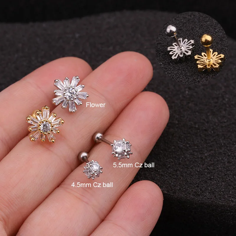 Feelgood Flower And Round CZ Square Ball Cartilage Stud Helix Piercing Jewelry Tragus Rook Conch Earlobe Screw Back Earring
Feelgood Flower And Round CZ Square Ball Cartilage Stud Helix Piercing Jewelry Tragus Rook Conch Earlobe Screw Back Earring