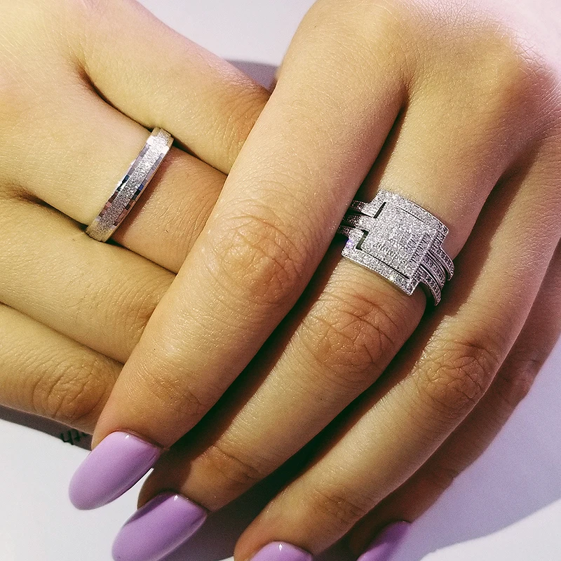 Real 925 Sterling Silver 3pcs in 1 Couple Wedding Ring Set for Bridal Women and men Finger Gift Africa Fashion Jewelry LR4740S
Real 925 Sterling Silver 3pcs in 1 Couple Wedding Ring Set for Bridal Women and men Finger Gift Africa Fashion Jewelry LR4740S