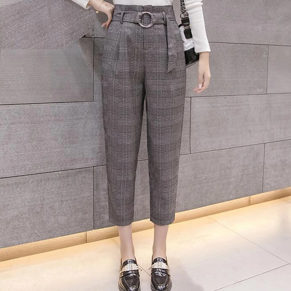Women Retro Plaid Harem Pants Zipper Fly Belted Autumn Summer High Waist Trousers Casual Ankle Length Office Wear Harajuku Pants
Women Retro Plaid Harem Pants Zipper Fly Belted Autumn Summer High Waist Trousers Casual Ankle Length Office Wear Harajuku Pants