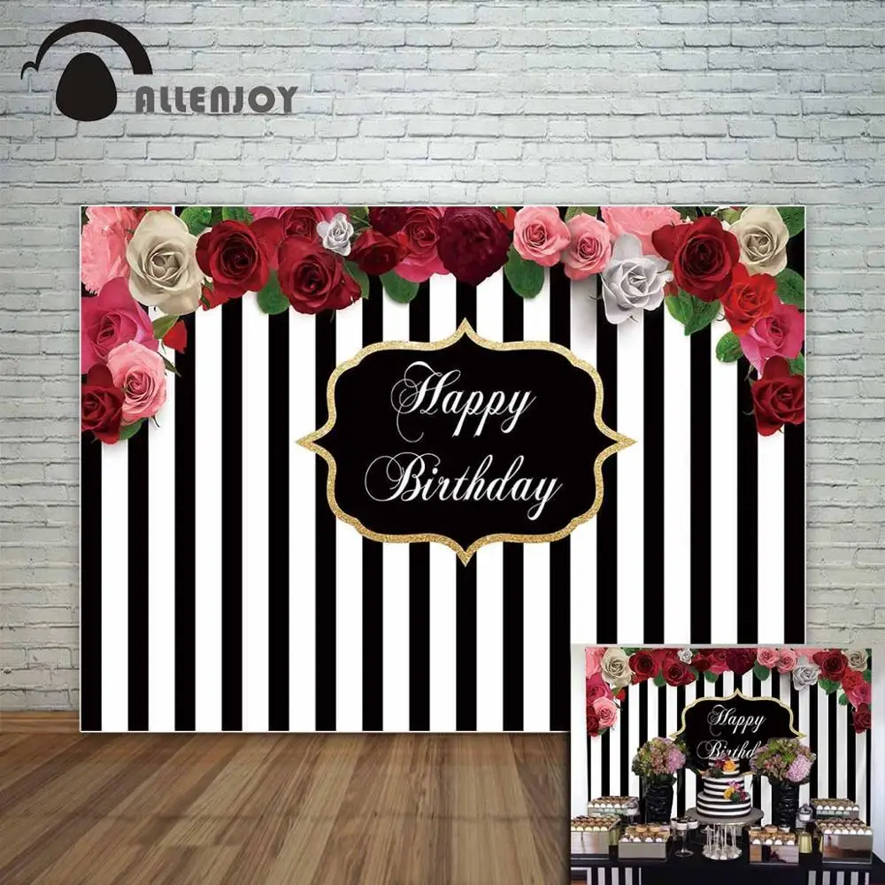 Allenjoy Black and white stripes backdrop with beautiful flowers birthday party custom backdrop photocall for a photo shoot fond
Allenjoy Black and white stripes backdrop with beautiful flowers birthday party custom backdrop photocall for a photo shoot fond