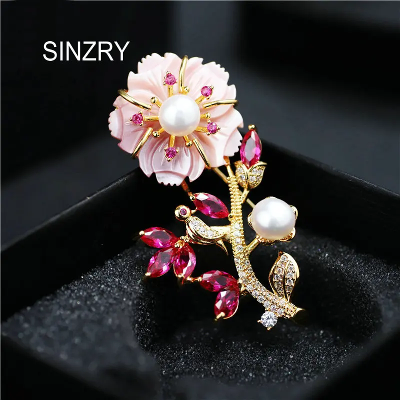 SINZRY original gold color cubic zircon natural freshwater pearl pink shell flower elegant brooch pin lady scarves buckle
SINZRY original gold color cubic zircon natural freshwater pearl pink shell flower elegant brooch pin lady scarves buckle