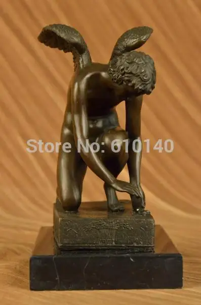 Bronze Statue Art Decor Marble base Angel Nude Male sculpture gift wings Figure |