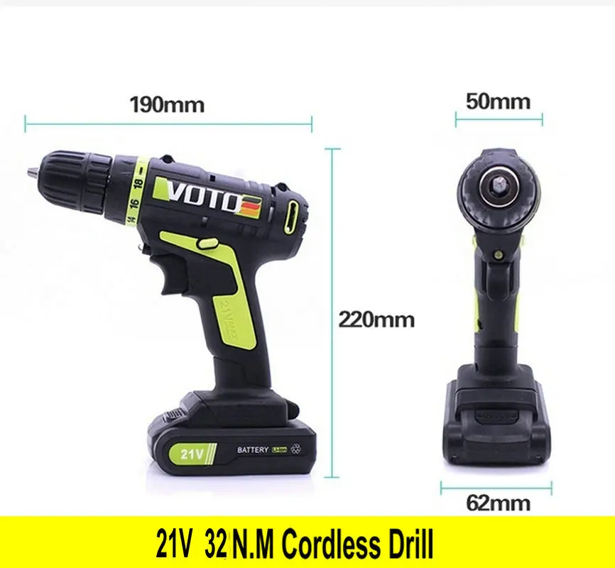 VOTO 21V DC New Design Household Lithium Ion Battery Cordless Drill Driver-Power Tools Electric Drill Power Drill
VOTO 21V DC New Design Household Lithium Ion Battery Cordless Drill Driver-Power Tools Electric Drill Power Drill