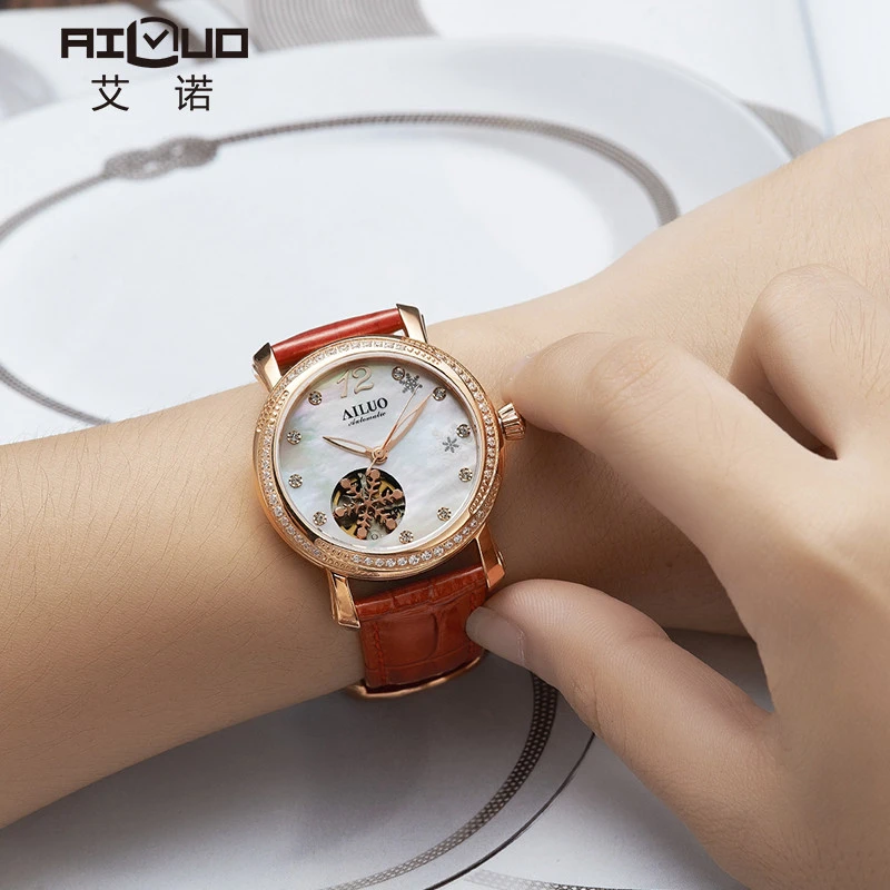 Франция роскошный бренд AILUO женские часы кожаный ремешок Япония автоматические